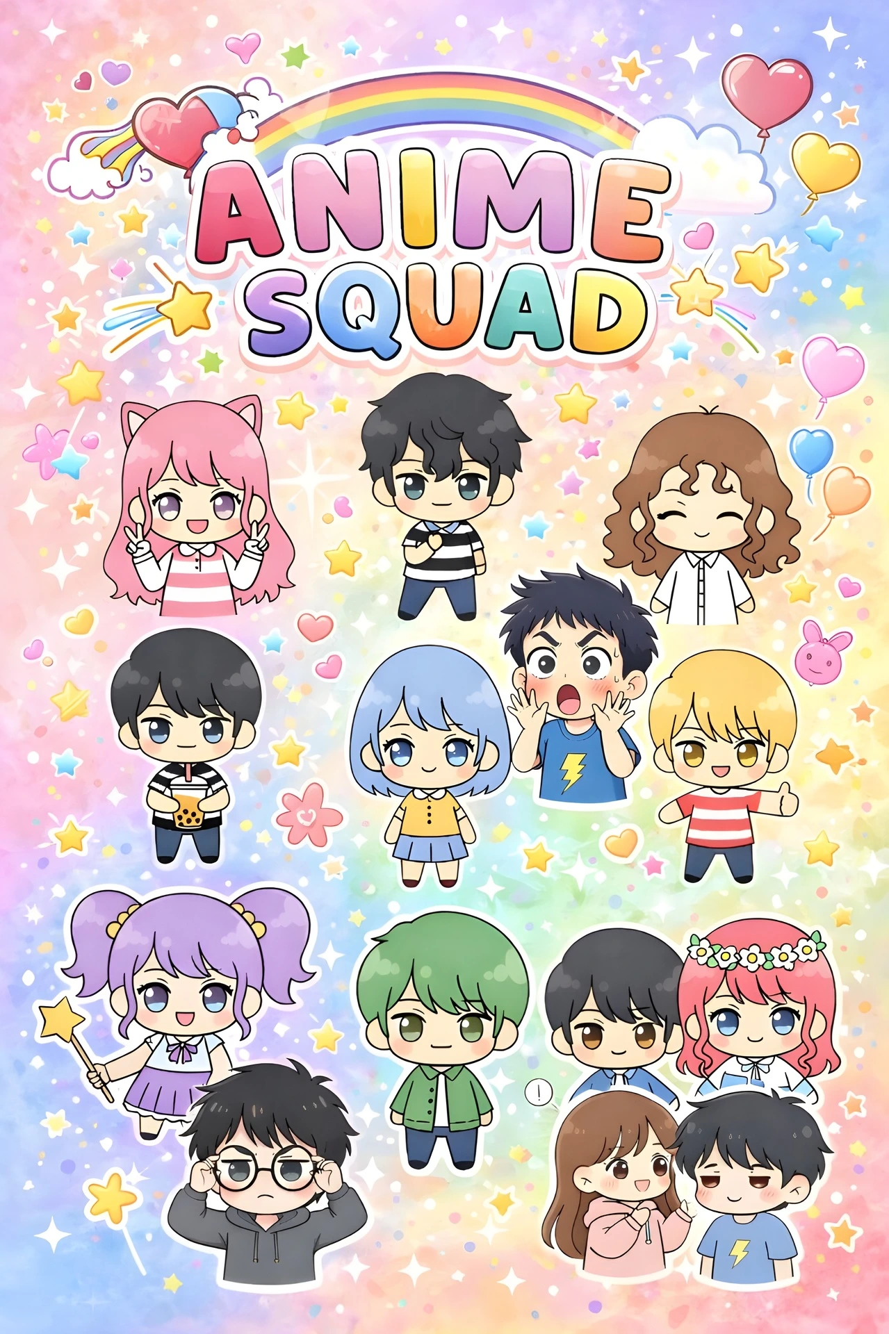 Kawaii Chibi Anime Sticker Pack - Premium 12pc set