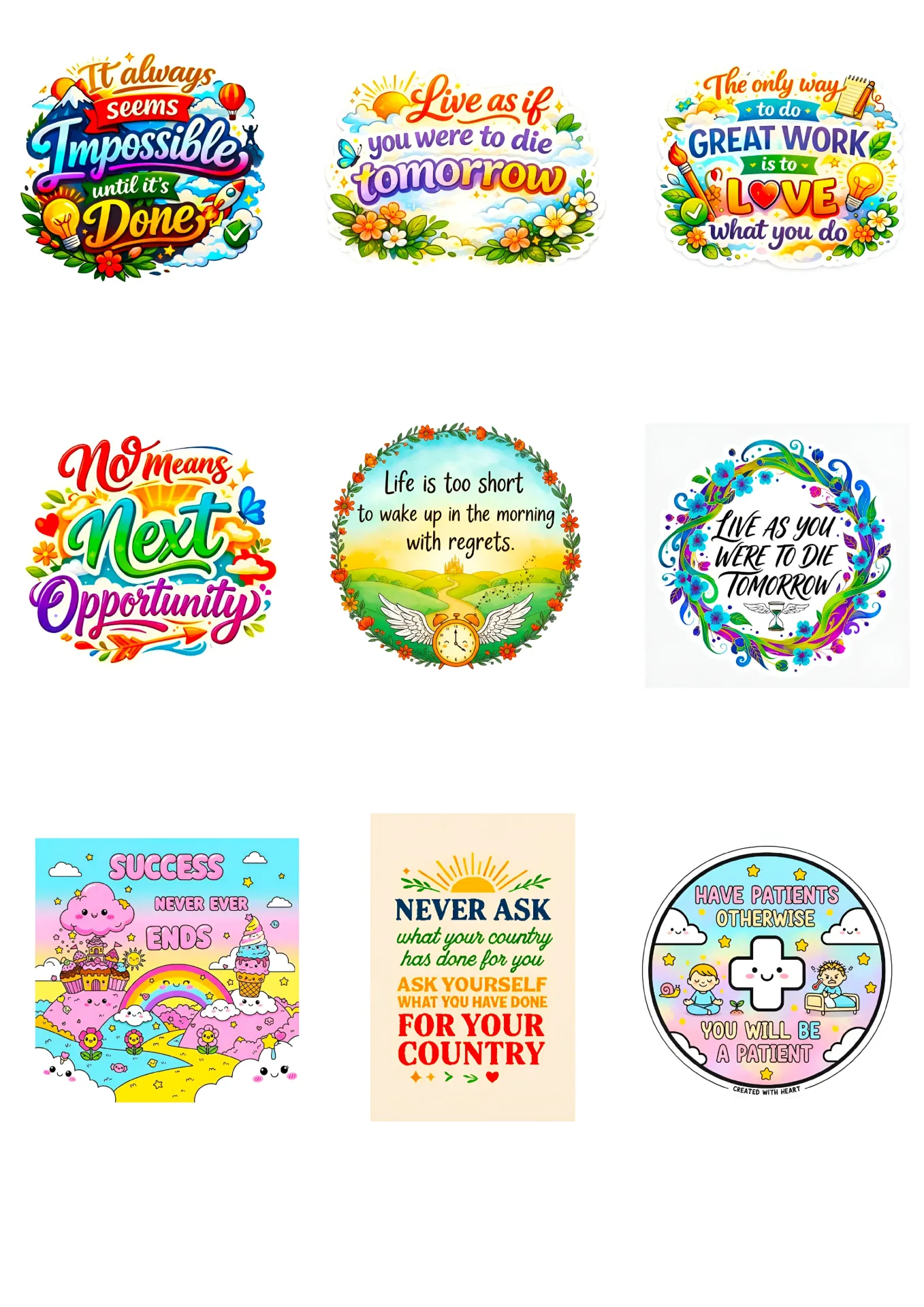 9 PCS Motivational Quote Sticker Pack
