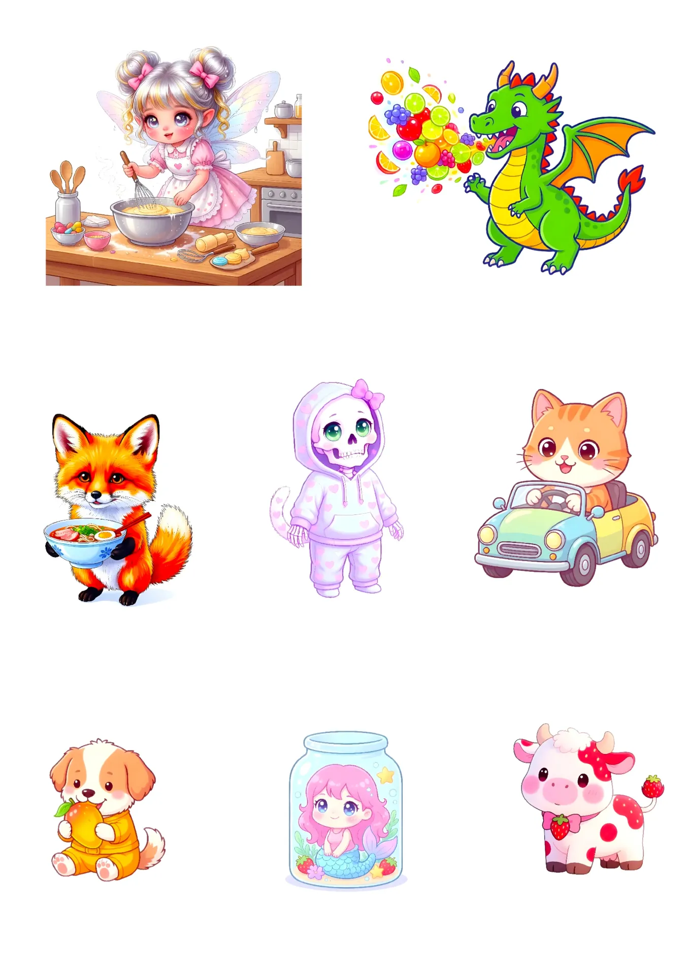 Whimsy Creatures - Deluxe 8 - Piece Kawaii Sticker Pack