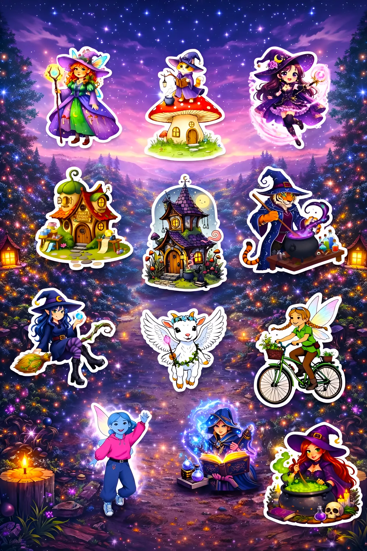 Enchanted Fantasy Witches and Fairies - 12 Premium Sticker Pack
