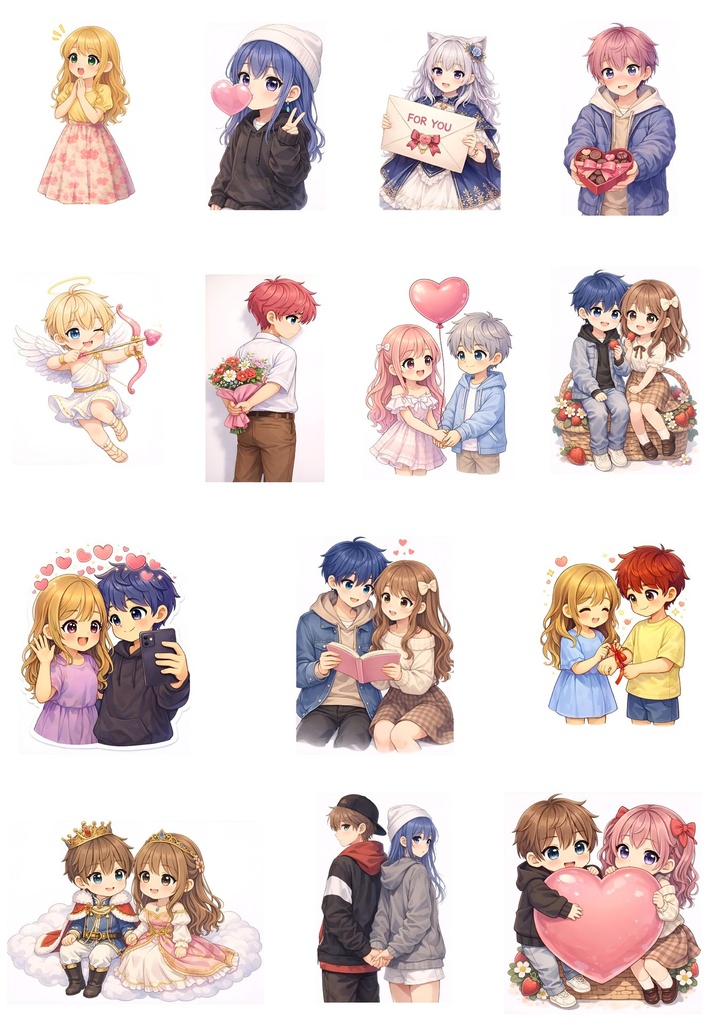 Love Moments Chibi Sticker Pack – 14 Cute Romantic Stickers