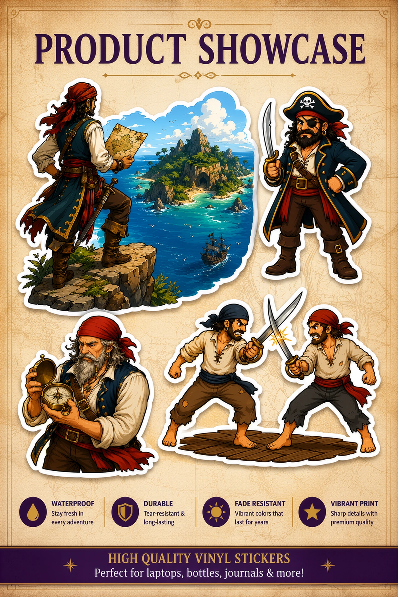 Pirate Treasure Adventure Sticker Pack – 12 Premium Vinyl Stickers