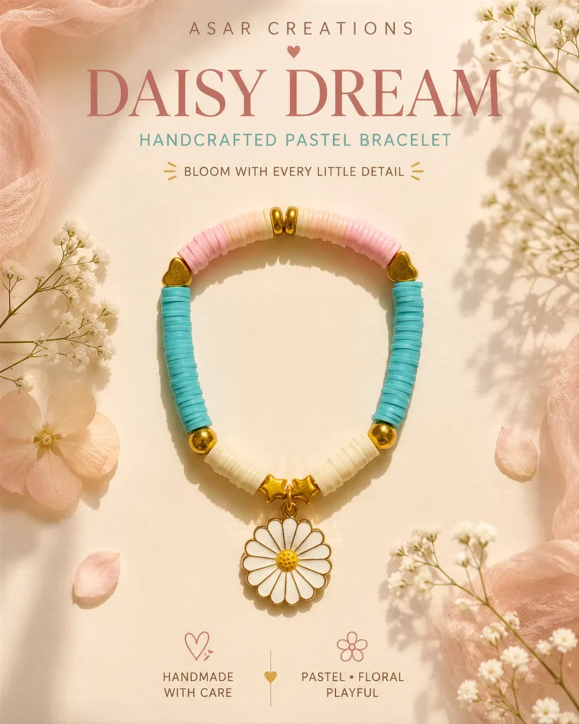 💕 HEART & DAISY DUO — 2 Handmade Bracelets