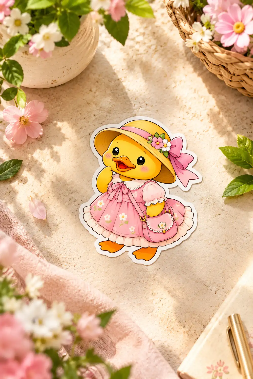 Pink Garden Duck -6 cm Premium Waterproof Sticker
