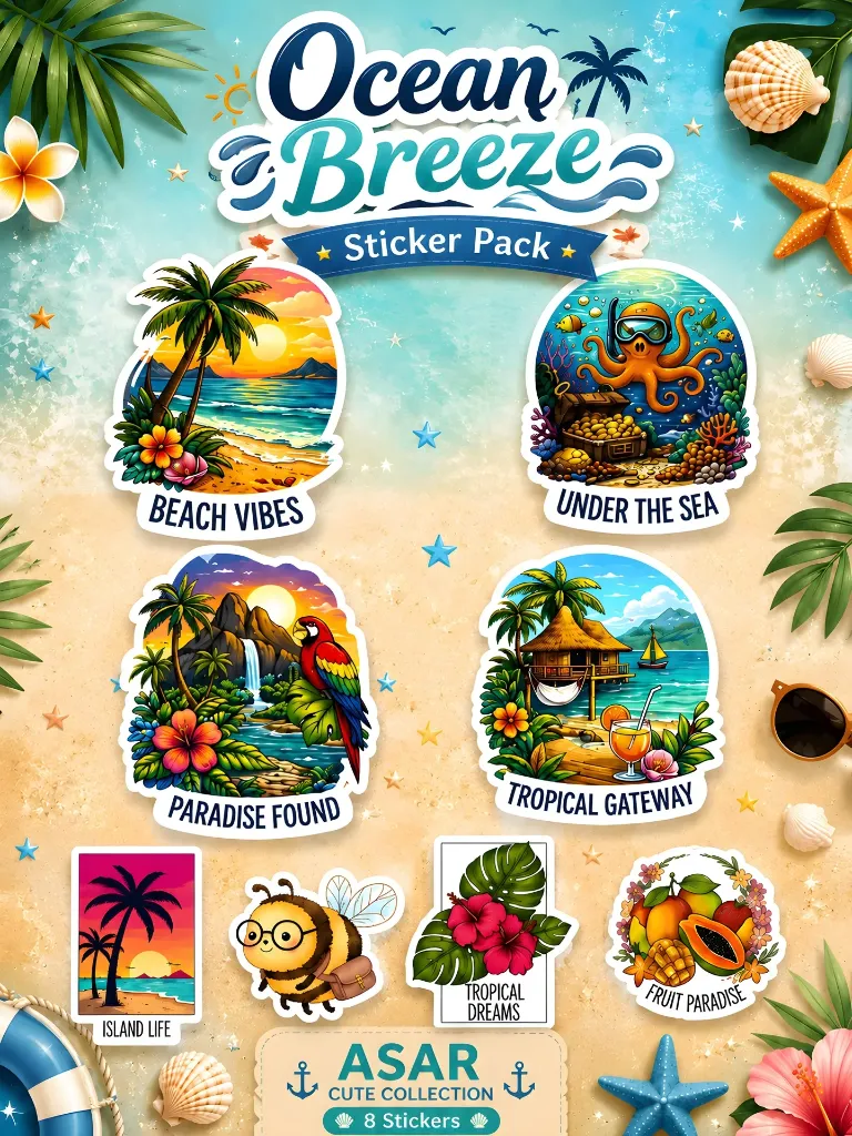 Aesthetic Sticker Pack - 8PCS (Ocean Breeze Edition)