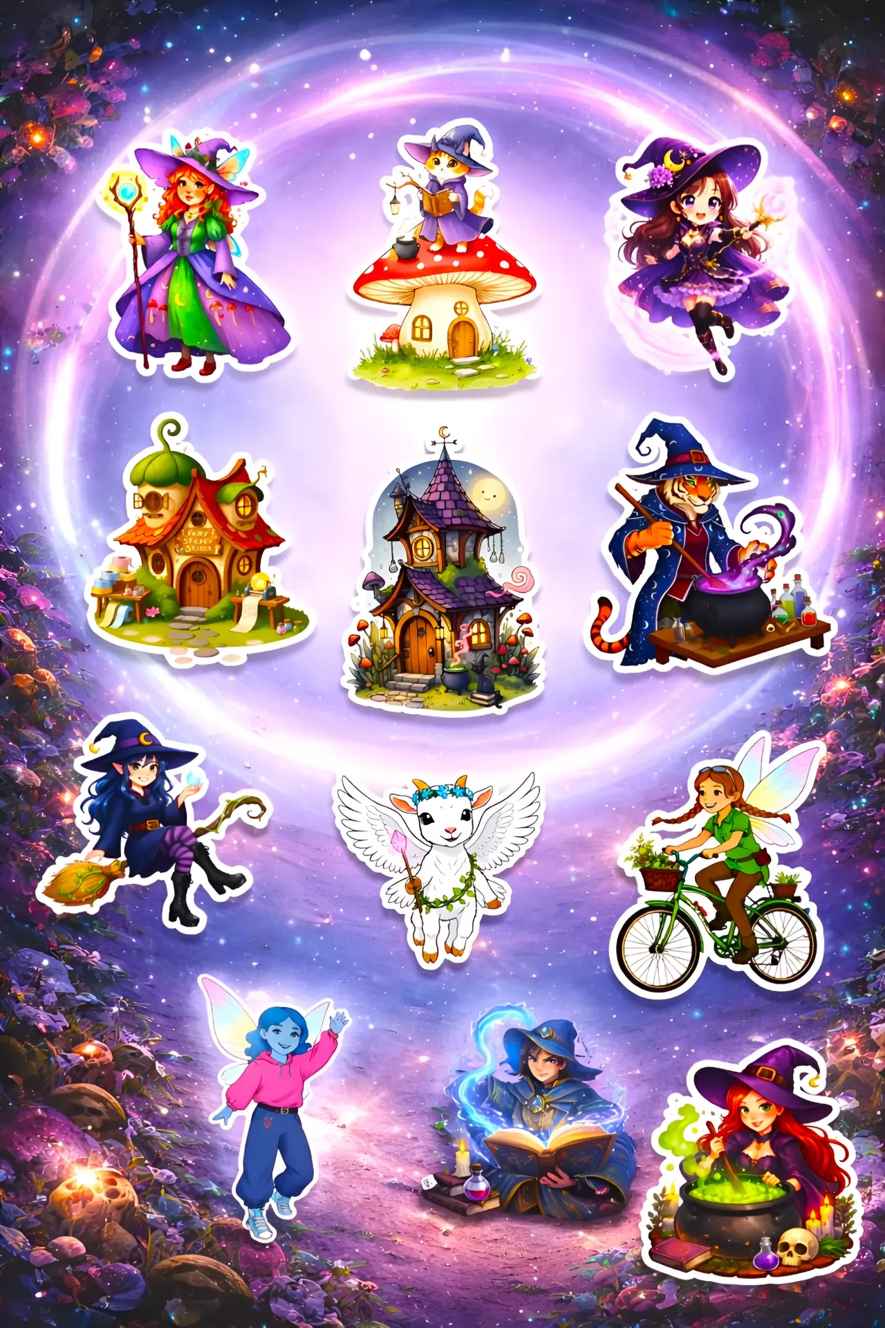 Enchanted Fantasy Witches and Fairies - 12 Premium Sticker Pack