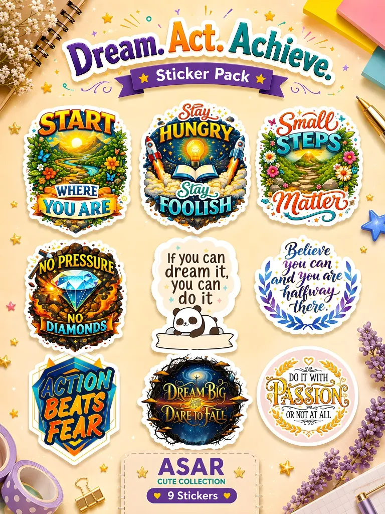 Dream. Act. Achieve. - Motivation Sticker Pack (9 Stickers)