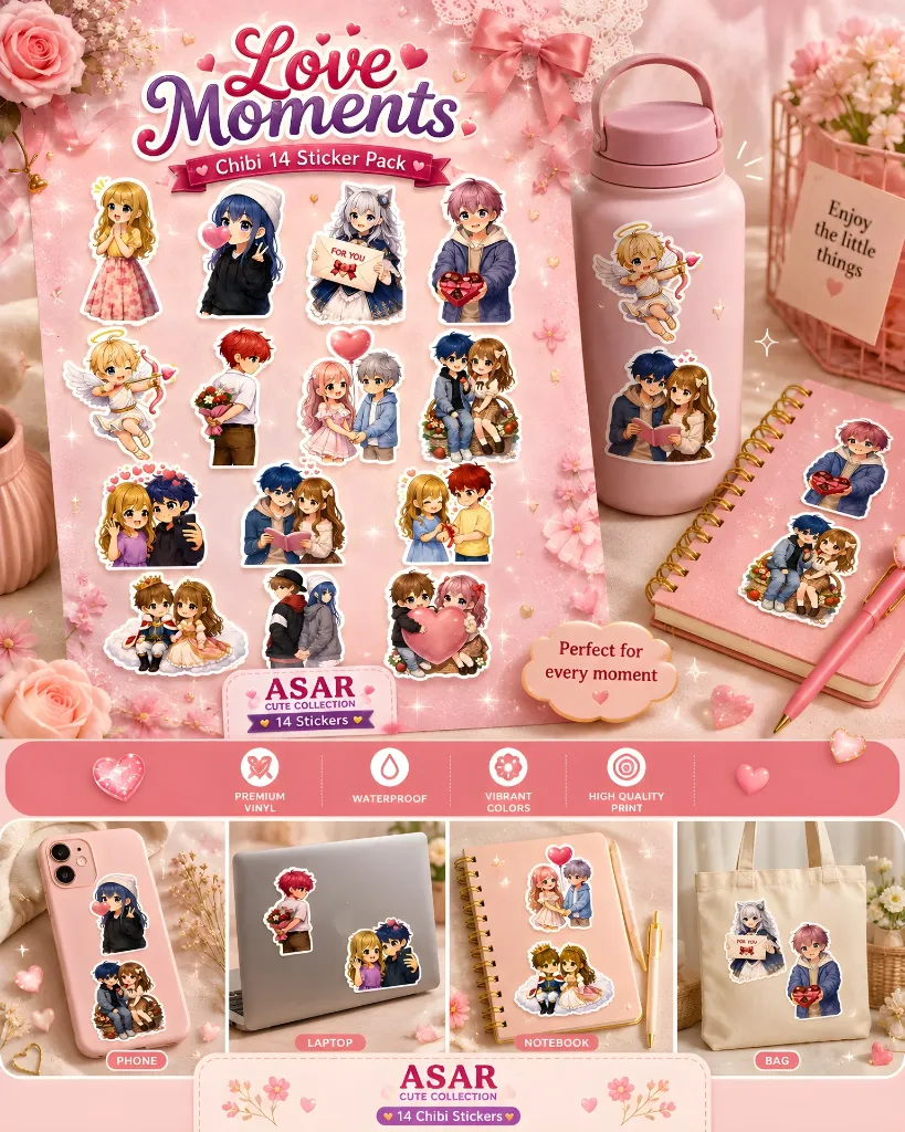 Love Moments Chibi Sticker Pack – 14 Cute Romantic Stickers