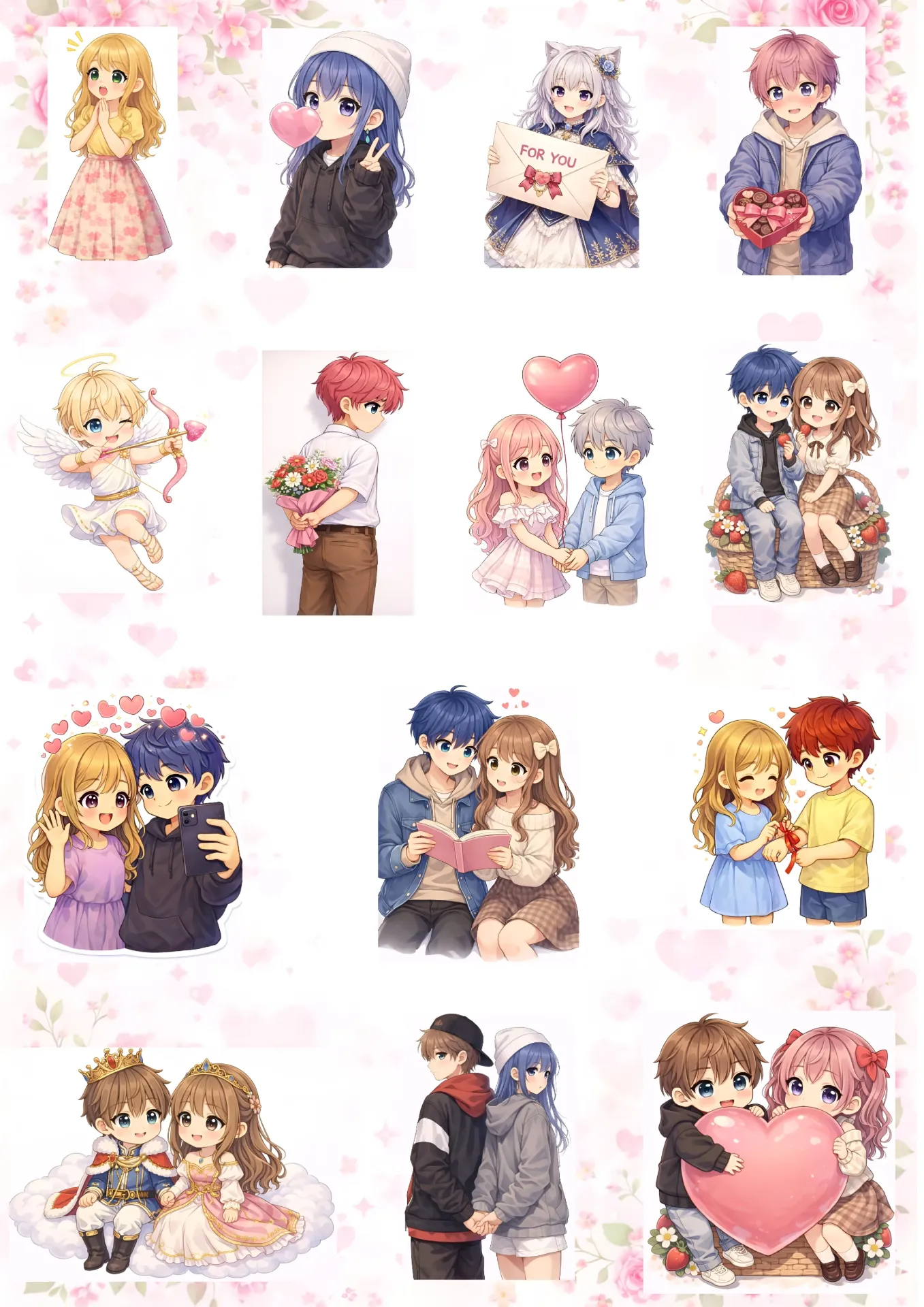 Love Moments Chibi Sticker Pack – 14 Cute Romantic Stickers
