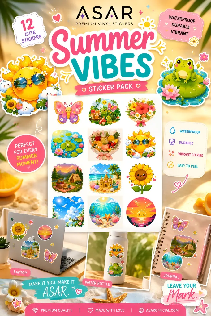 Summer Vibes Sticker Pack | 12 Premium Vinyl Stickers ☀️🌻