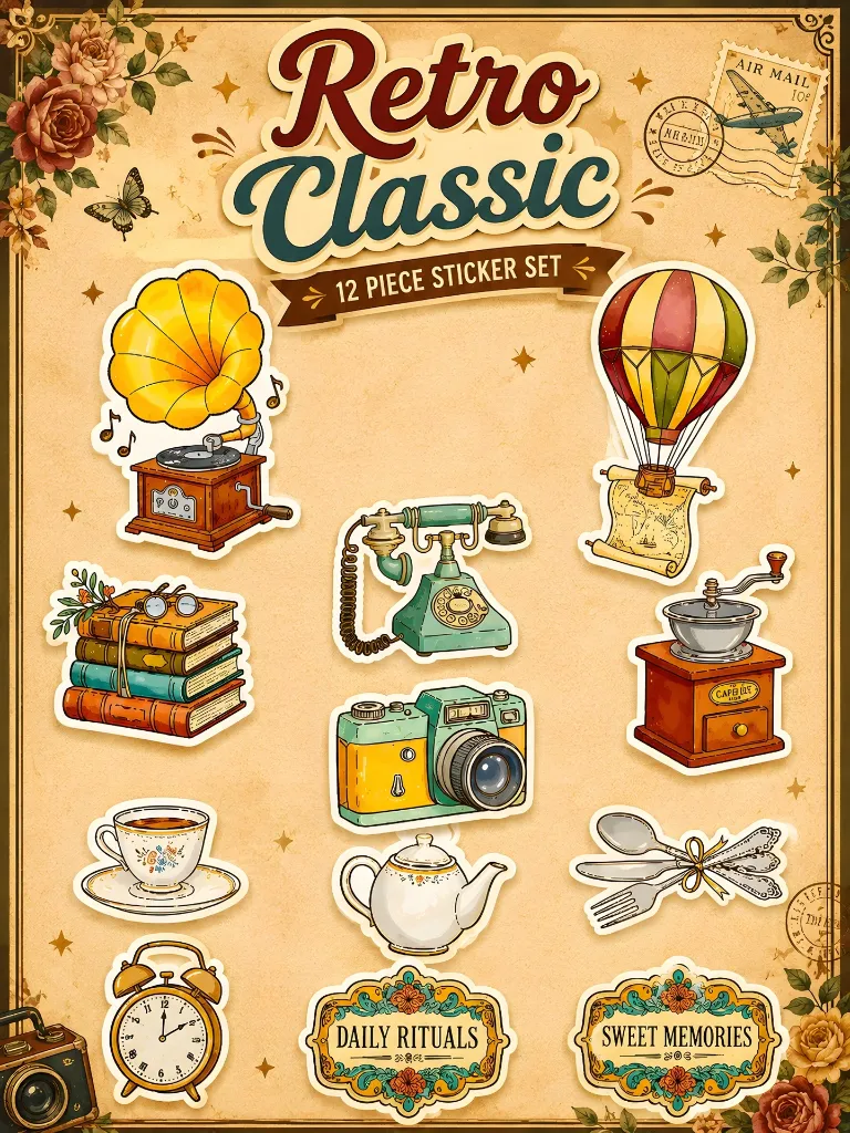 Retro Classic Sticker Set - Premium 12 piece Bundle