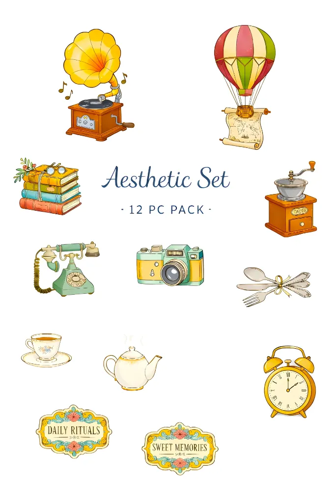 Retro Classic Sticker Set - Premium 12 piece Bundle