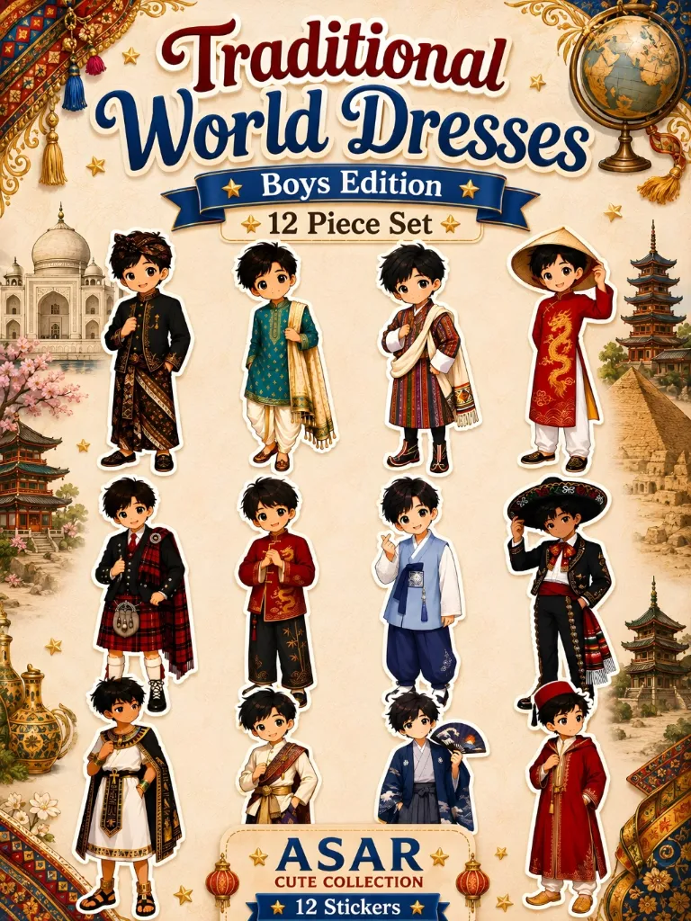 Traditional World Boys Sticker Pack | 12 Premium Chibi Culture Vinyl Stickers