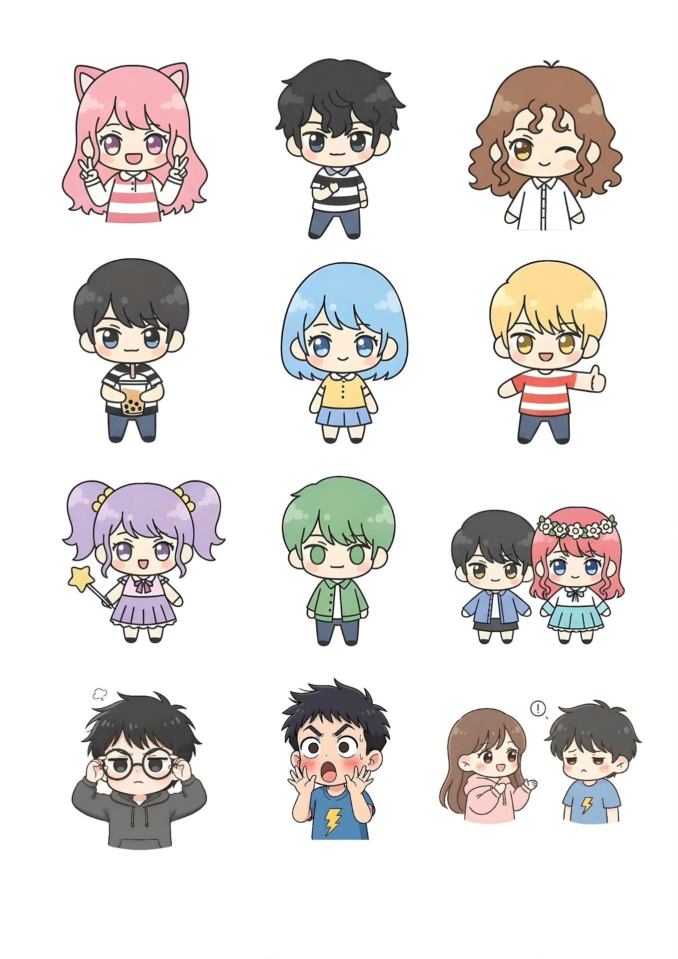 Kawaii Chibi Anime Sticker Pack - Premium 12pc set