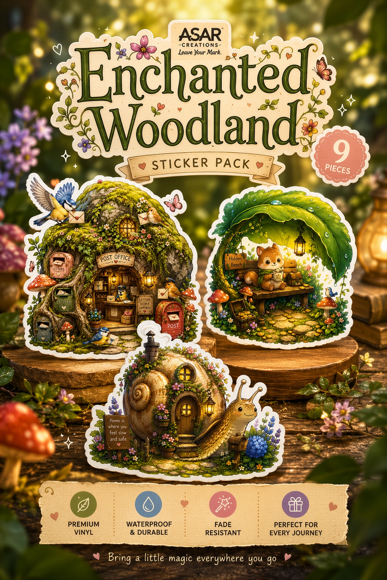 Enchanted Woodland – 9 Premium Vinyl Sticker Pack | ASAR CREATIONS