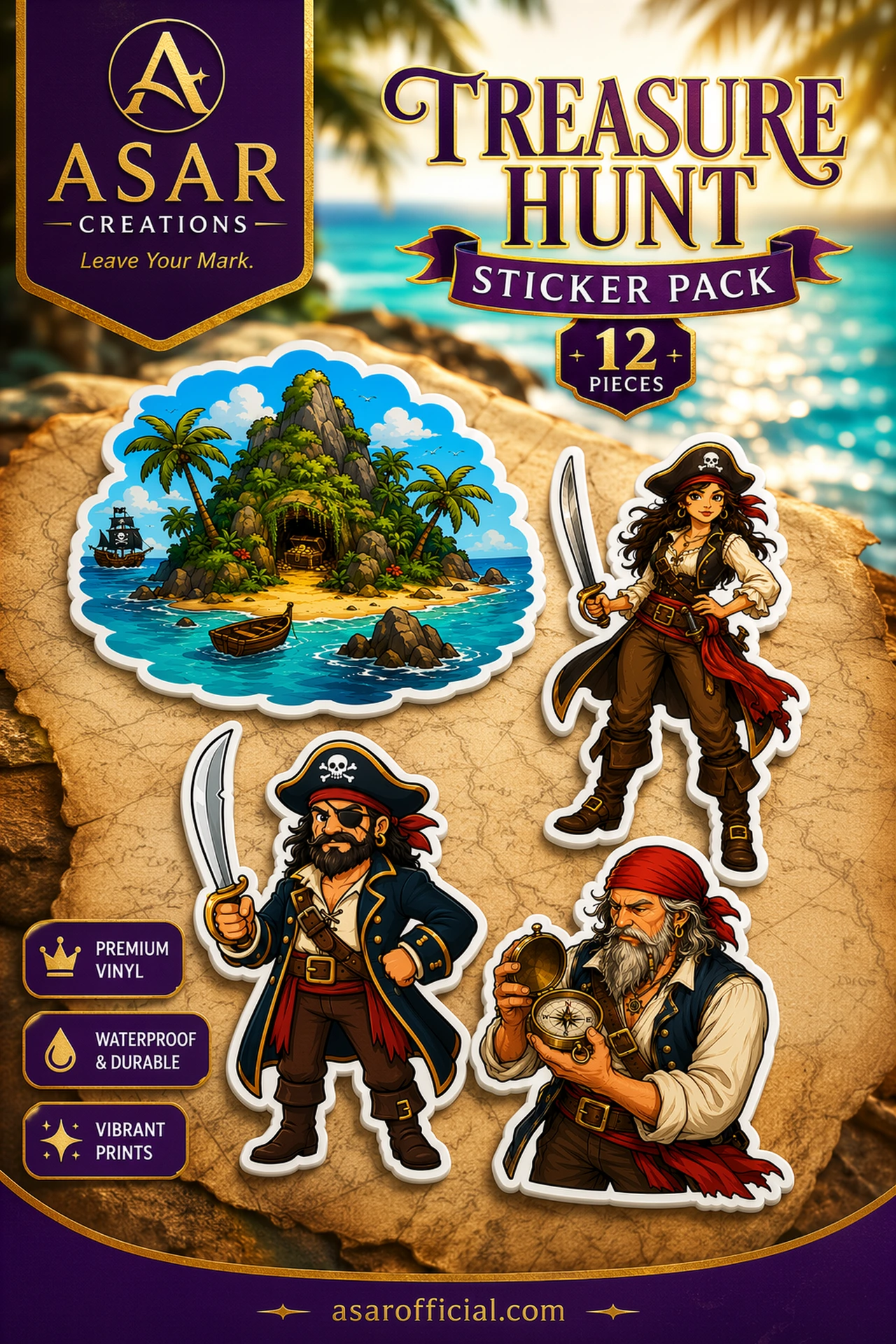 Pirate Treasure Adventure Sticker Pack – 12 Premium Vinyl Stickers
