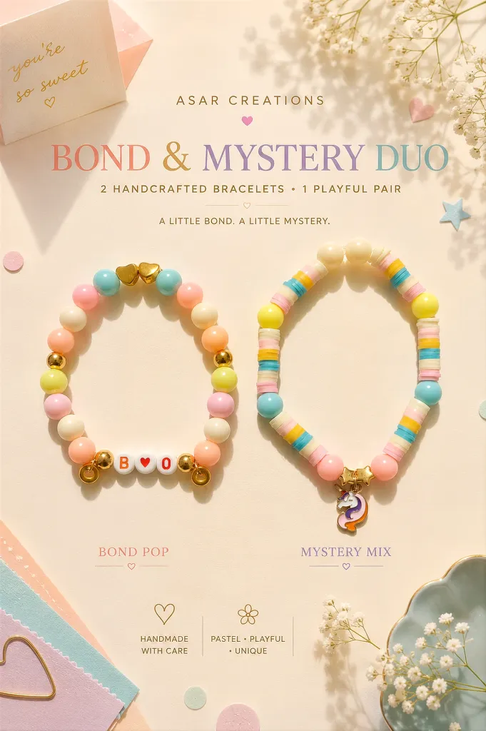BOND & MYSTERY DUO – 2 Handmade Pastel Bracelets