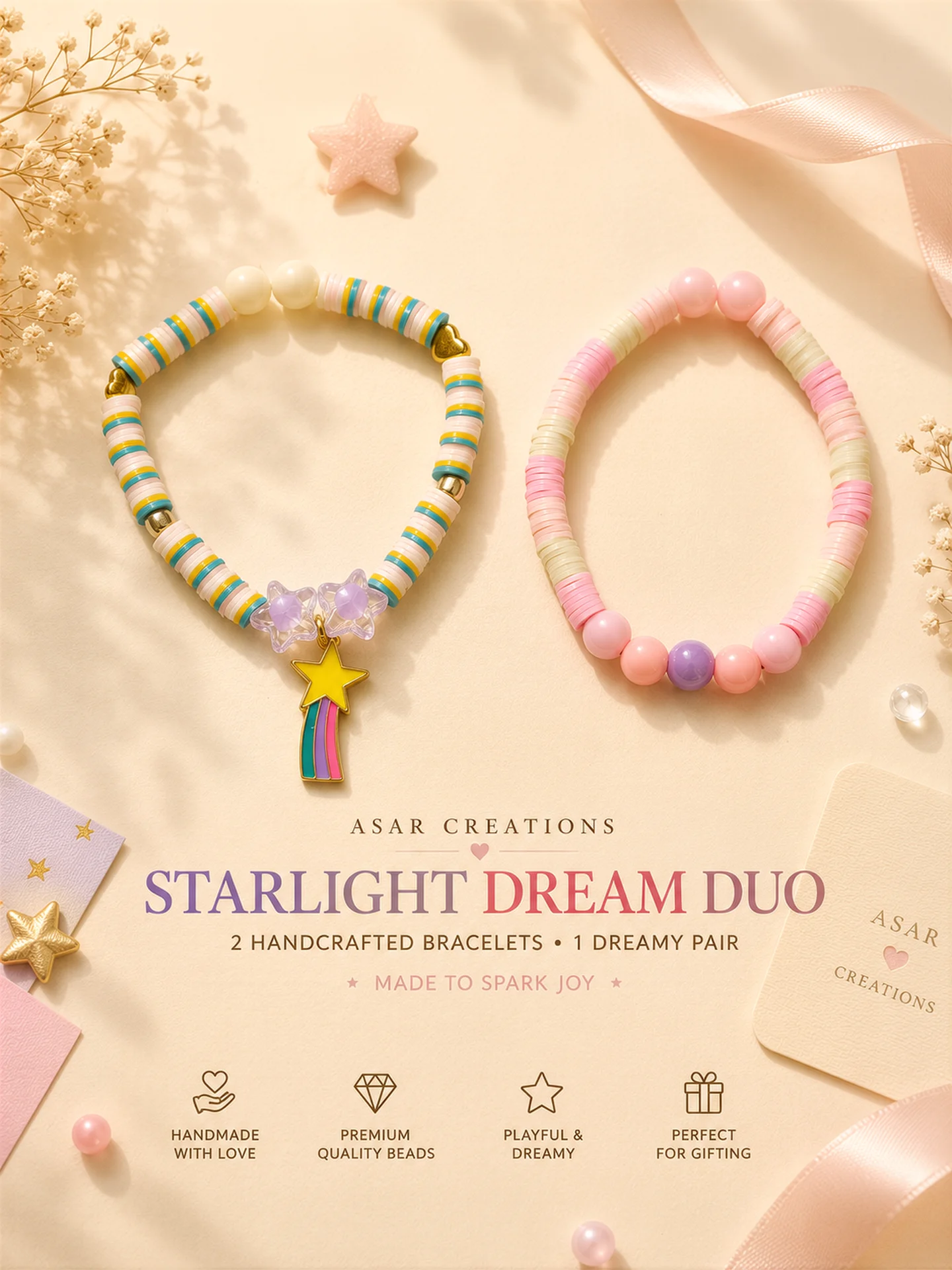 ⭐ STARLIGHT DREAM DUO — 2 Handmade Bracelets