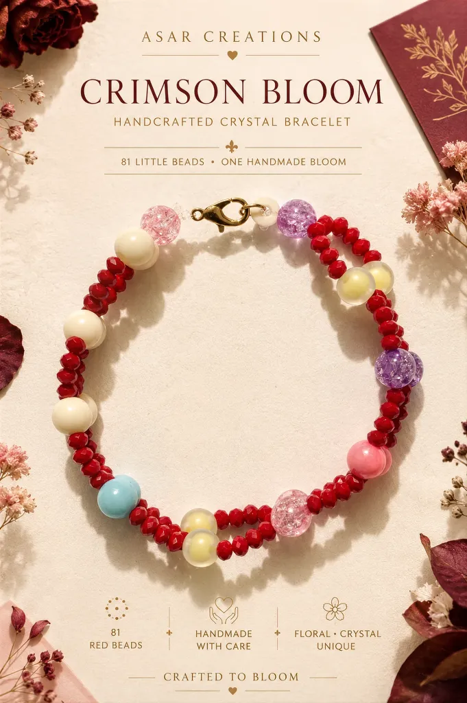 ❤️ CRIMSON BLOOM — Double-Strand Handmade Bracelet