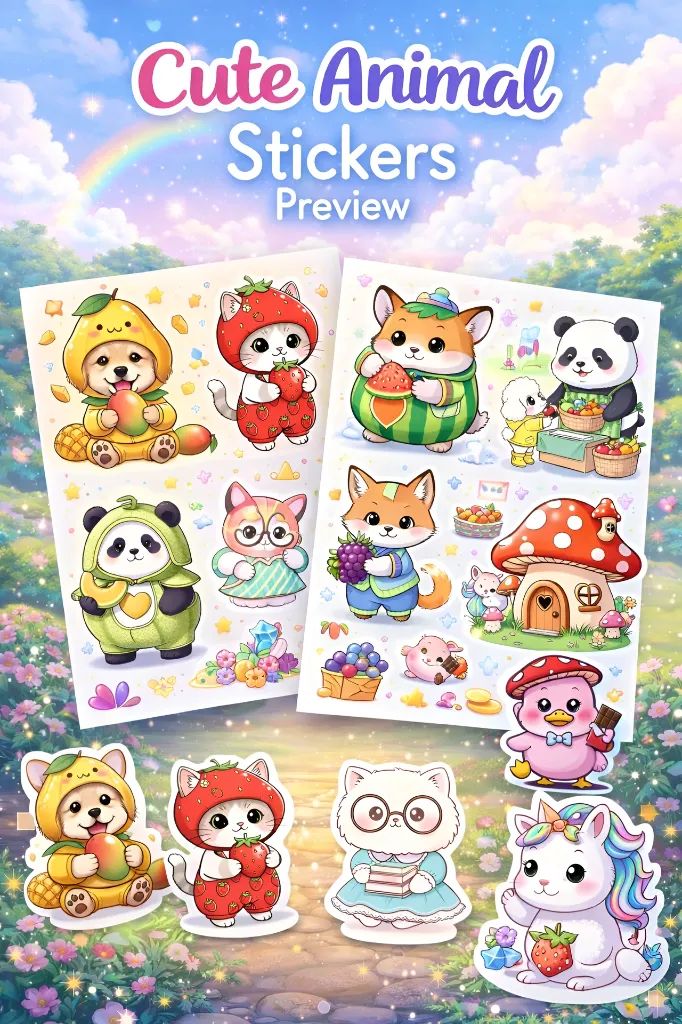Fruit Friends - 12PCS Premium Animal Sticker pack