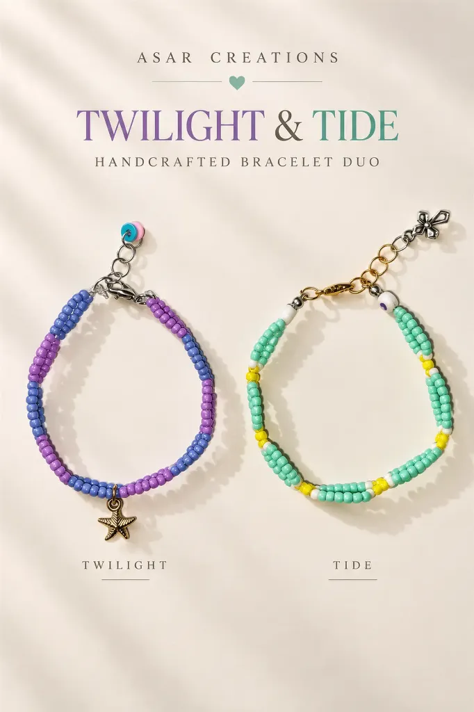 TWILIGHT & TIDE DUO — 2 Handmade Beaded Bracelet Set