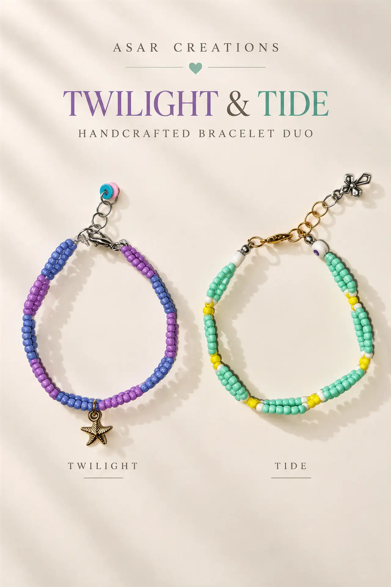 TWILIGHT & TIDE DUO — 2 Handmade Beaded Bracelet Set