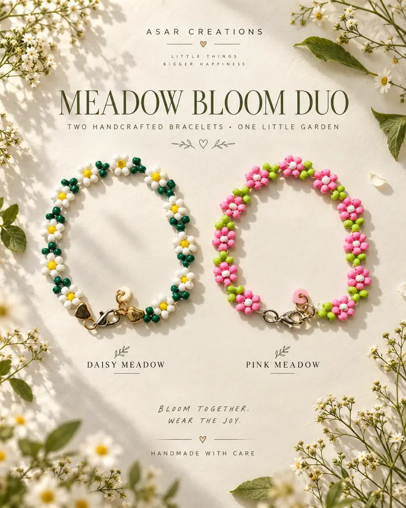 Meadow Bloom Duo – 2 Handmade Floral Bracelets