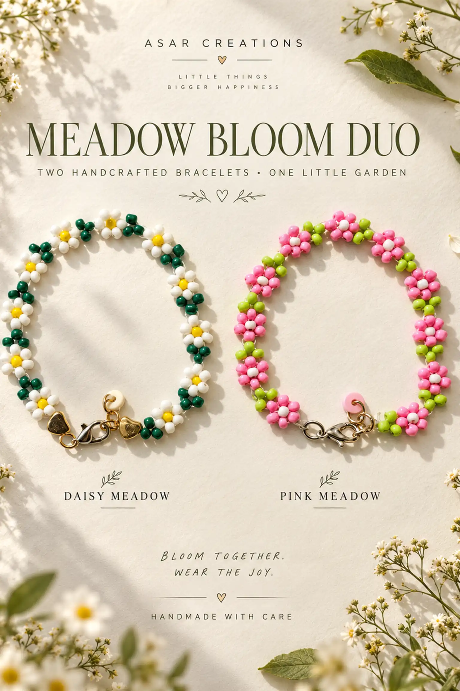 Meadow Bloom Duo – Handmade Floral Bracelets