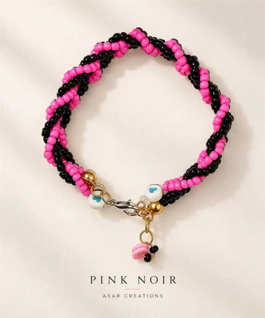 HANDCRAFTED TWISTED POP DOUBLE-STRAND BRACELET (PINK NOIR)