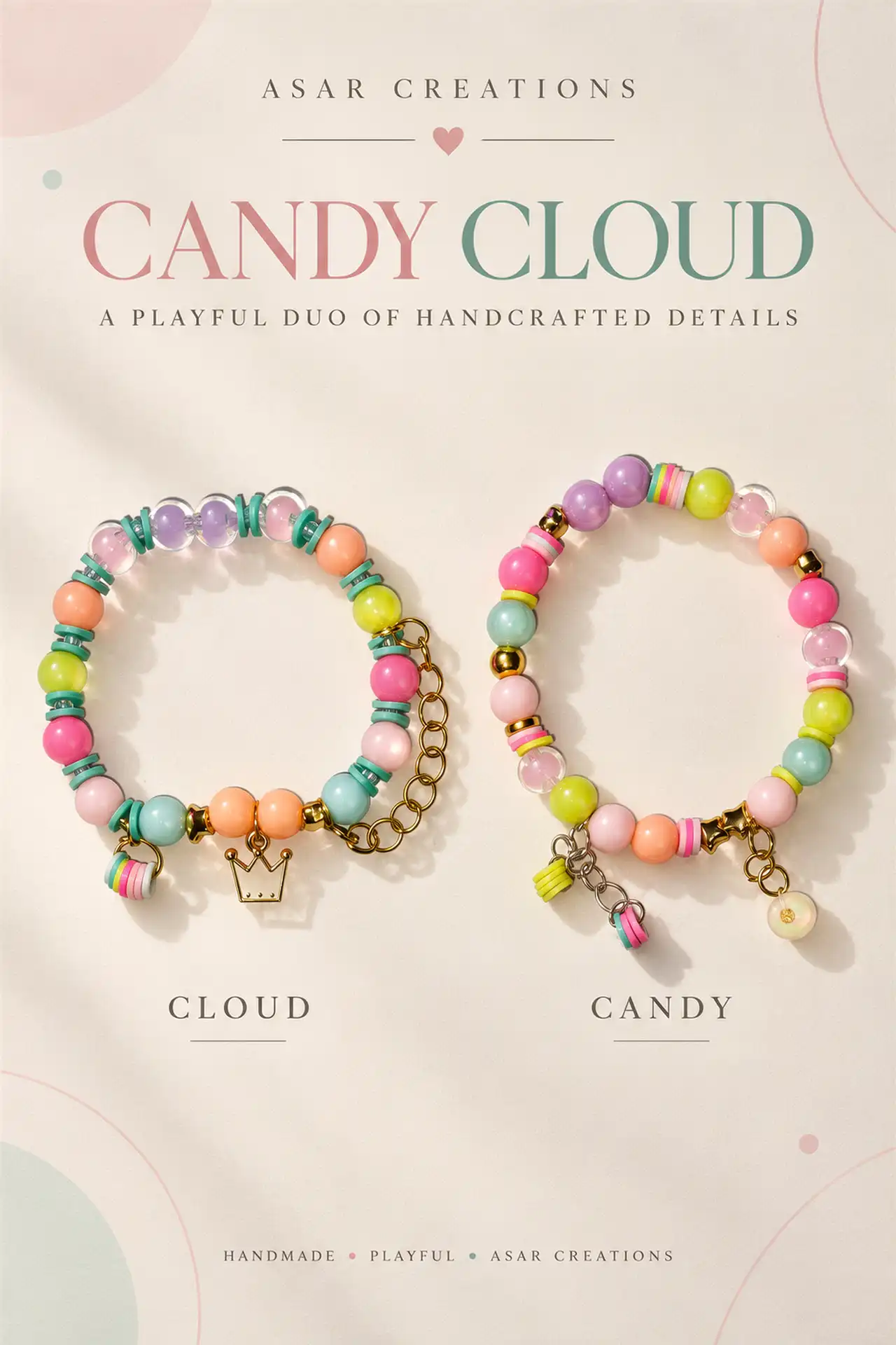 CANDY CLOUD DUO — 2 Handmade Beaded Bracelet Set