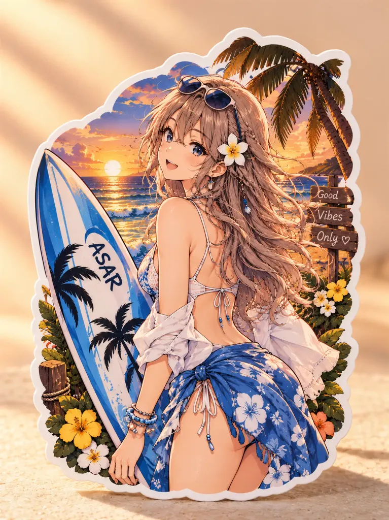 Sunset Surf Girl — 8+ cm Premium Waterproof Sticker