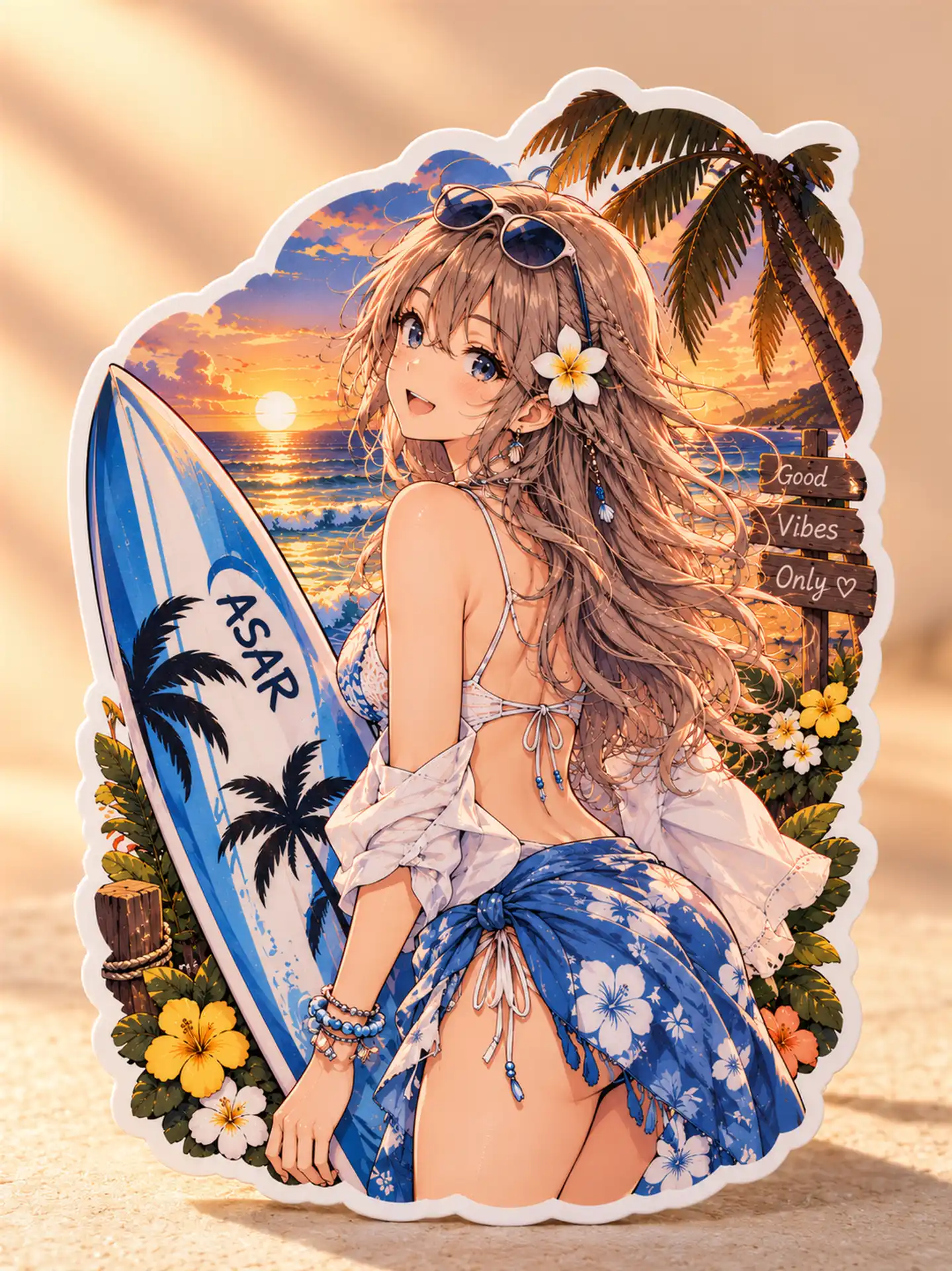 Sunset Surf Girl — 8+ cm Premium Waterproof Sticker