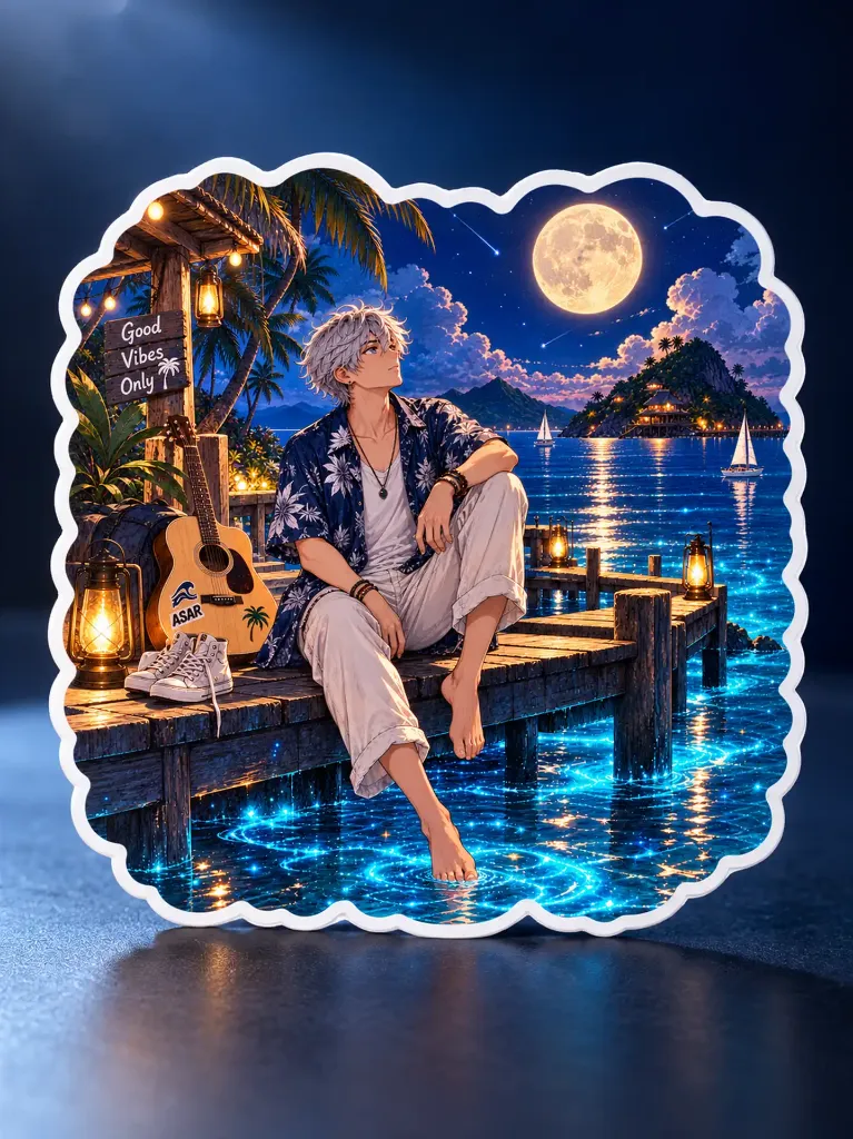 Moonlit Island Escape — 8+ cm Premium Waterproof Sticker