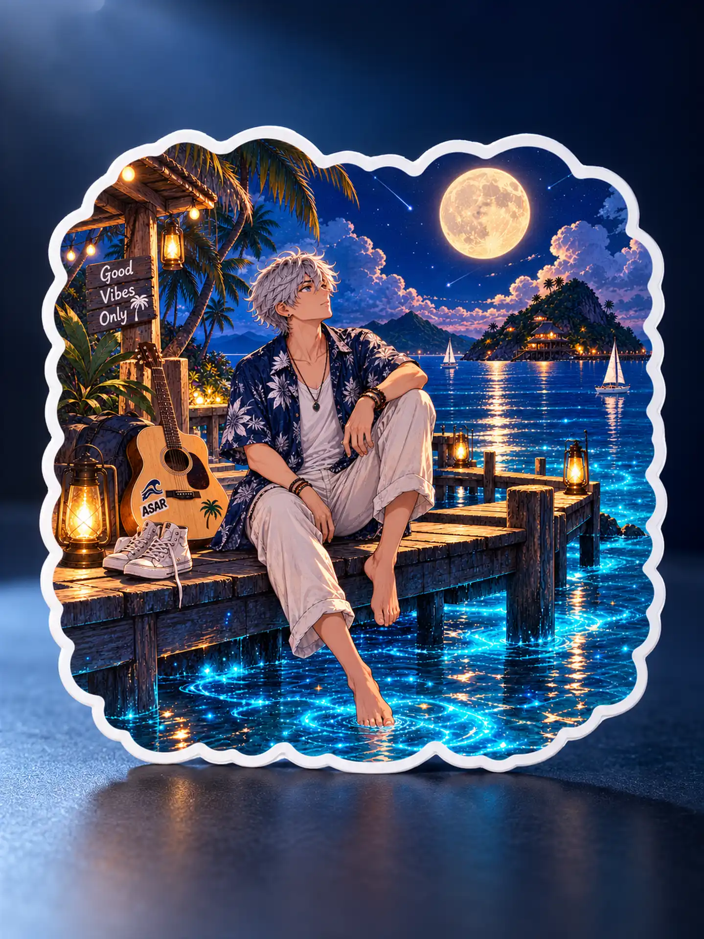 Moonlit Island Escape — 8+ cm Premium Waterproof Sticker