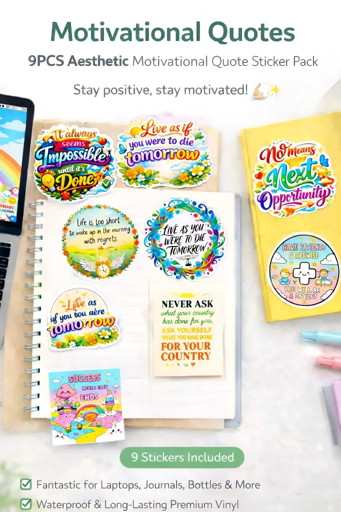 9 PCS Motivational Quote Sticker Pack