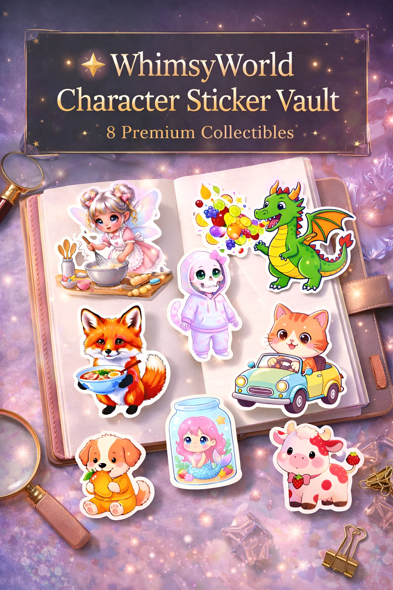 Whimsy Creatures - Deluxe 8 - Piece Kawaii Sticker Pack