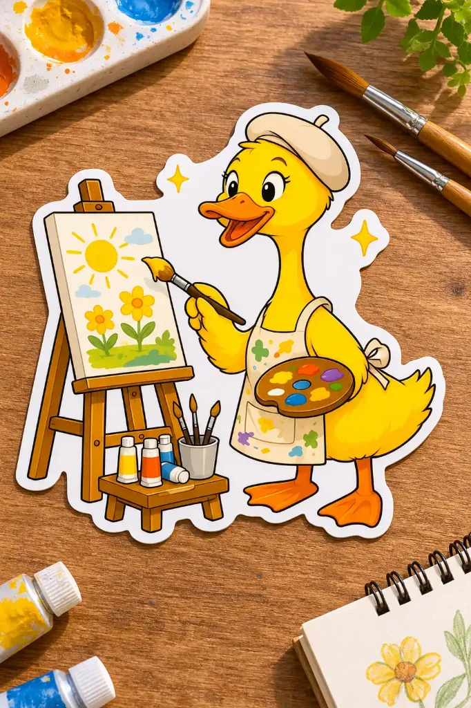 Little Artist Duck — 6.5 cm Premium Waterproof Sticker