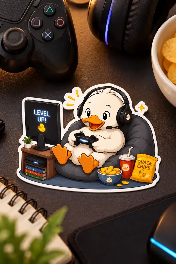 Level Up Duck -6.1 cm Premium Waterproof Sticker
