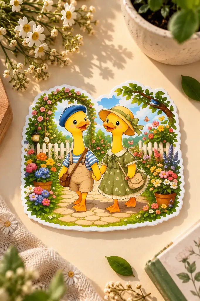 Garden Walk Ducks -6 cm Premium Waterproof Sticker