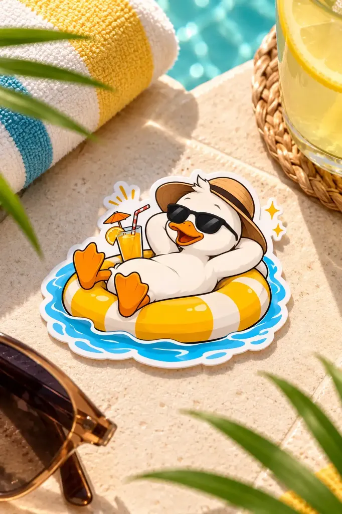 Poolside Chill Duck -6.5 cm Premium Waterproof Sticker